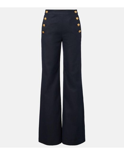 Nili Lotan Blue Reed Cotton And Linen Flared Pants