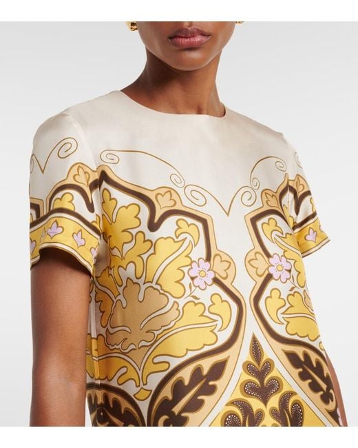 LaDoubleJ Metallic Printed Feather-Trimmed Silk Maxi Dress