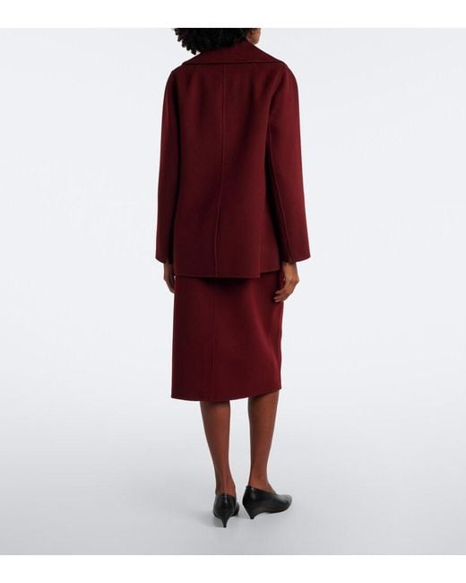 Max Mara Red Belted Virgin Wool Pencil Skirt