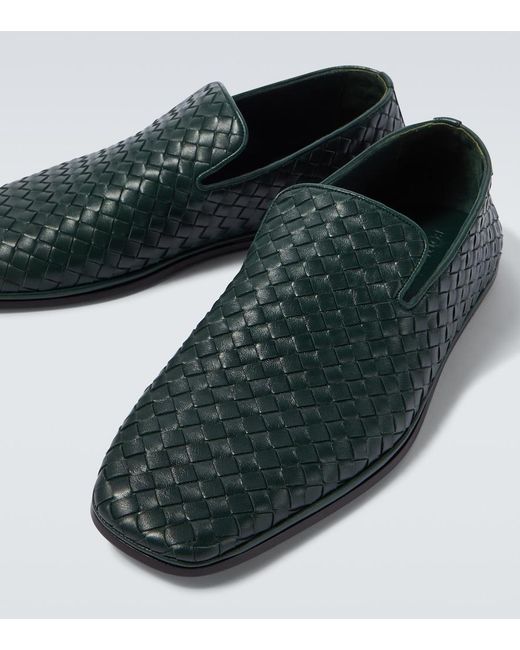 Bottega Veneta Green Palazzo Intrecciato Leather Loafers for men