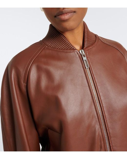 Sportmax Brown Leather Bomber Jacket