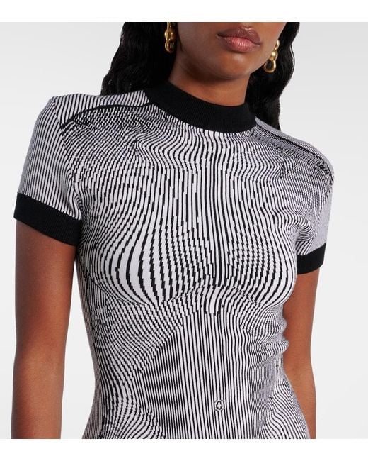 Jean Paul Gaultier Gray Morphing Pinstripes Jacquard Dress