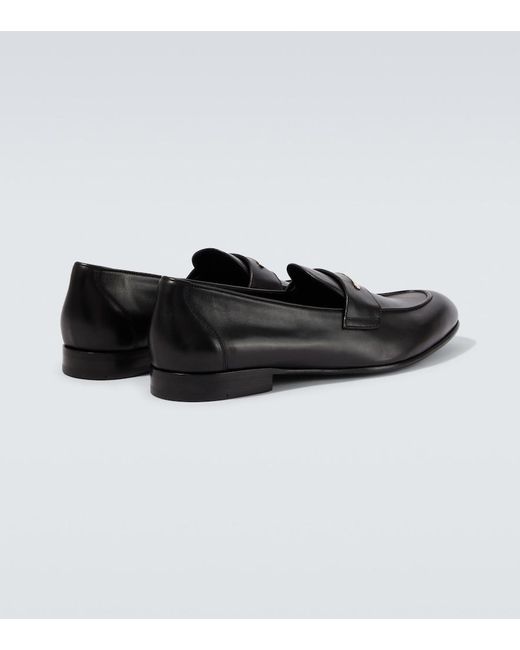 Brioni Black Appia Leather Penny Loafers for men