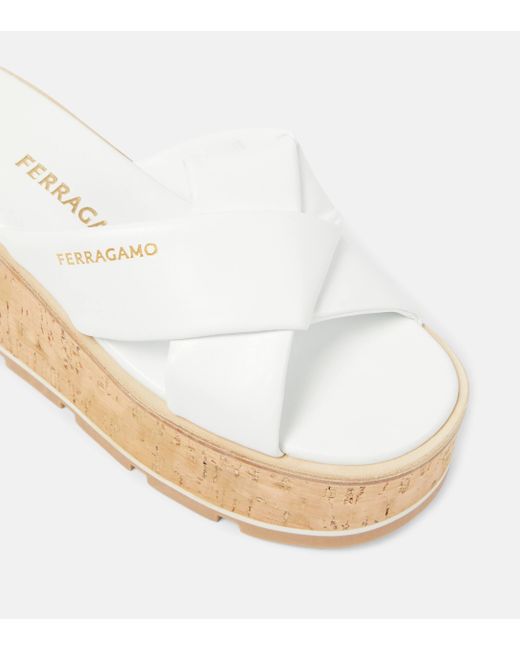 Ferragamo Natural Engracia Leather Wedge Sandals