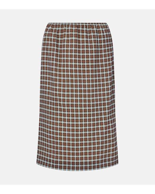 Prada Multicolor Checked Silk-Blend Midi Skirt