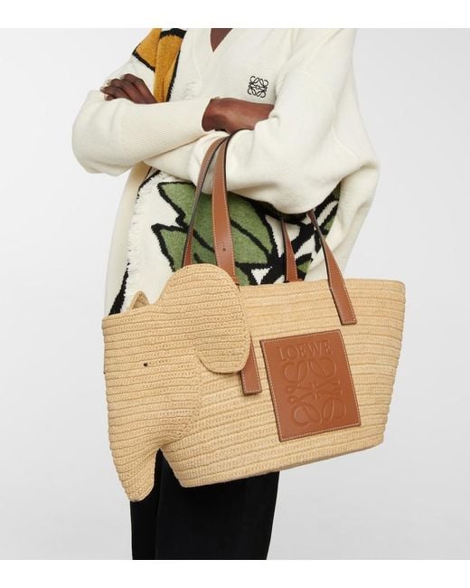 Loewe Brown Elephant Basket Raffia Tote Bag