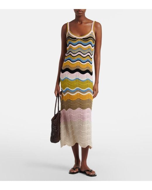 LaDoubleJ Multicolor Chevron Crochet Cotton Midi Dress