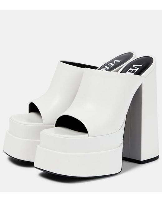 Versace White Leather Platform Mules