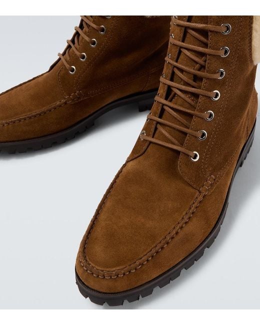 Manolo Blahnik Brown Sycamor Shearling-Trimmed Suede Boots for men