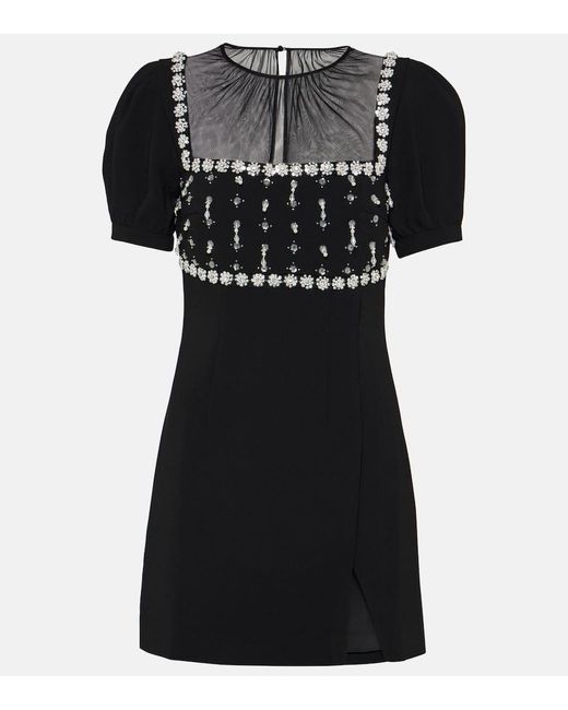 Mini vestido de crepe de autorretrato con apliques Self-Portrait de color Black