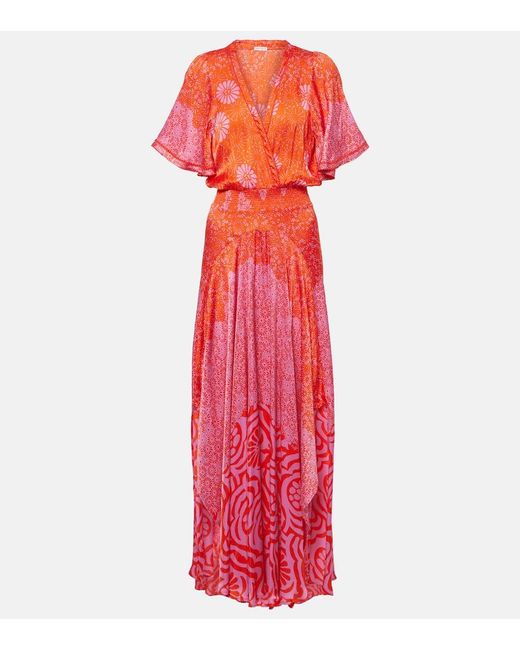 Poupette Red Mabelle Printed Front-slit Maxi Dress