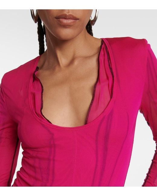 Y. Project Pink Semi-Sheer Bodysuit