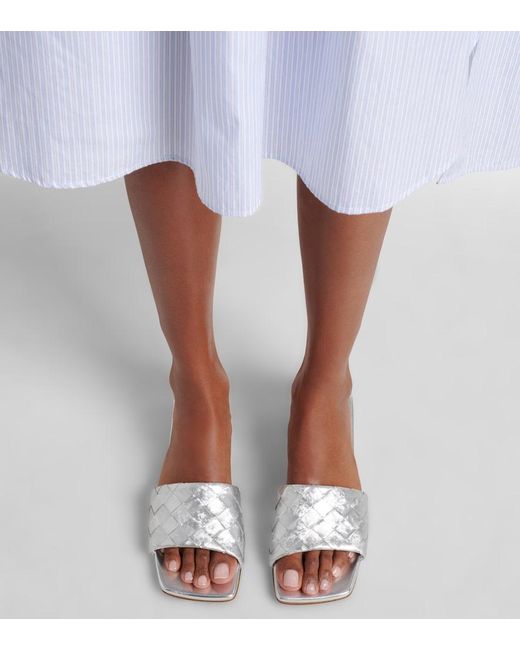 Bottega Veneta White Parco Intrecciato Leather Mules