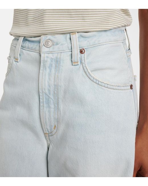 Agolde Blue Low Curve Fray Mid-Rise Barrel-Leg Jeans