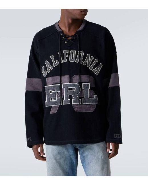 ERL Black Embroidered Cotton Jersey T-Shirt for men