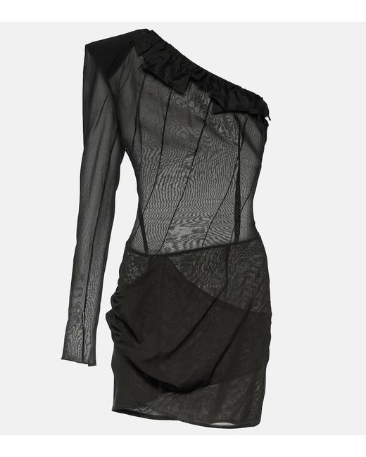 The Mannei Black Sofia One-Shoulder Silk-Blend Minidress