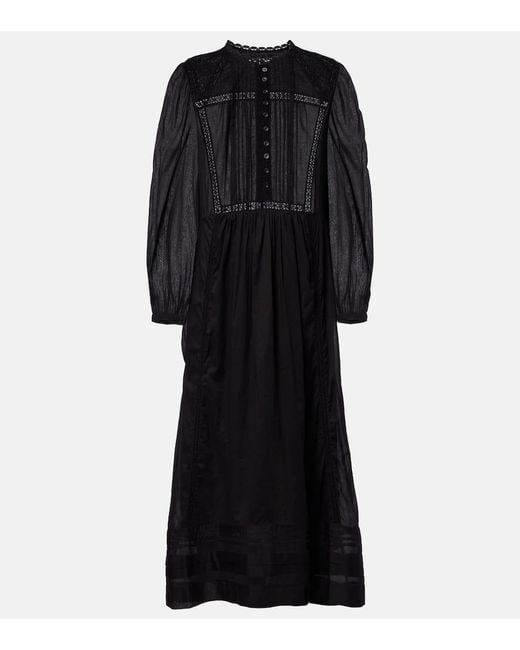 Isabel Marant Black Gisela Lace-Trimmed Cotton Maxi Dress