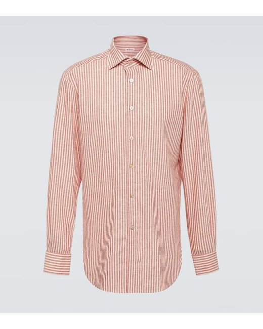 Camicia in lino a righe di Kiton in Pink da Uomo