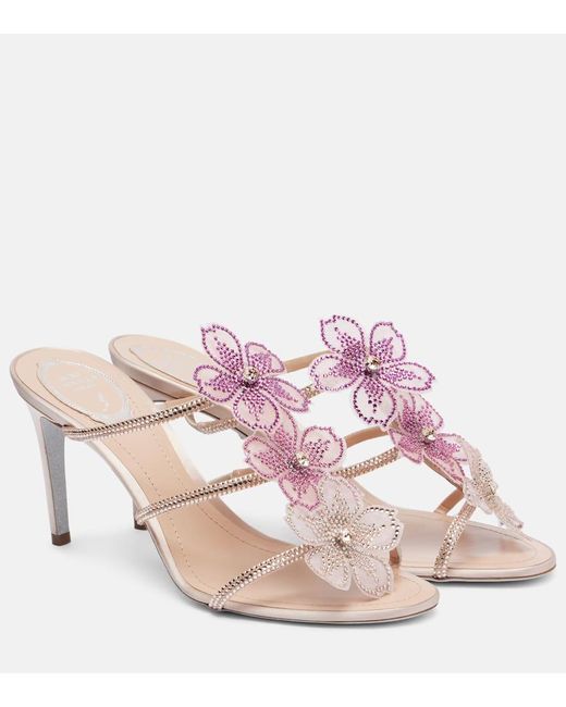 Rene Caovilla Pink Peach Flower 80 Leather Sandals
