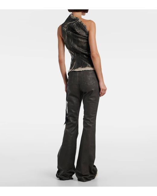 Rick Owens Gray Athena Printed One-Shoulder Denim Top