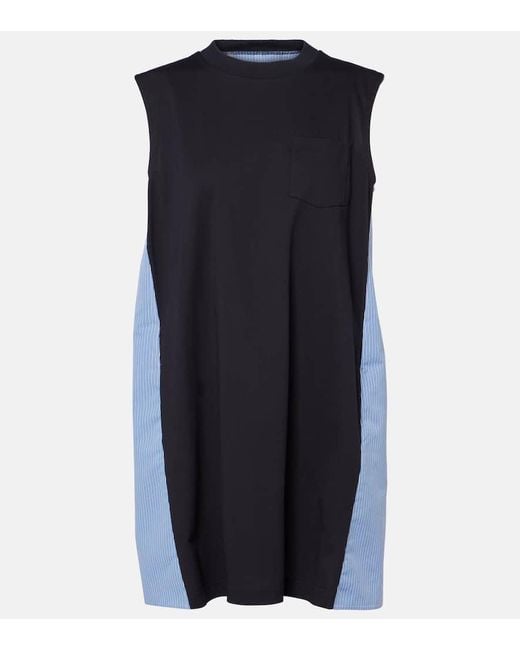 Sacai Blue Striped Cotton Poplin And Jersey Minidress