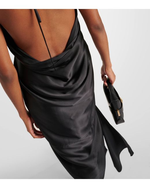 Ferragamo Black Halterneck Silk-Blend Midi Dress