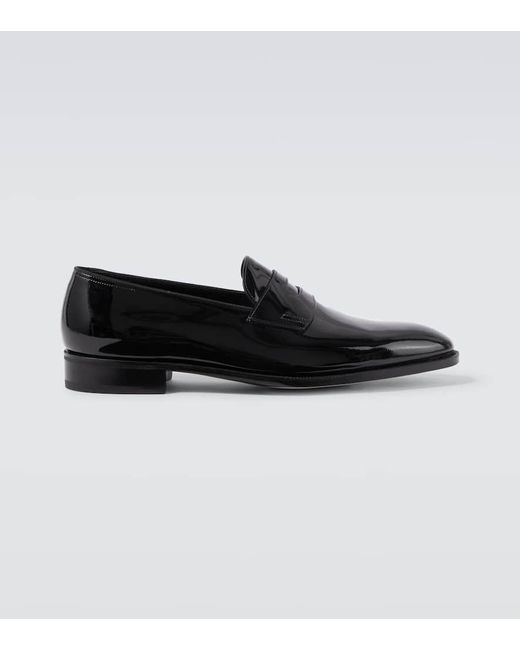 John Lobb Black Jamie Patent Leather Penny Loafers for men