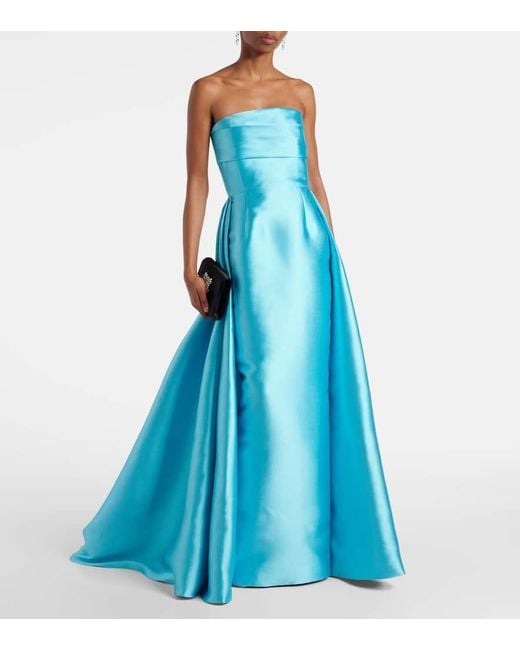 Solace London Blue Strapless Satin Twill Gown