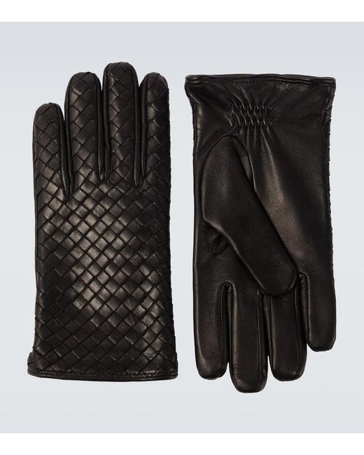 Bottega Veneta Black Intrecciato Leather Gloves for men