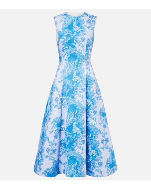 Emilia Wickstead Blue Mara Floral-Print Faille Midi Dress