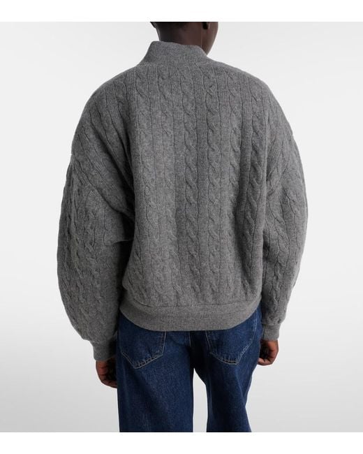 Polo Ralph Lauren Gray Cable-Knit Wool And Cashmere Bomber Jacket