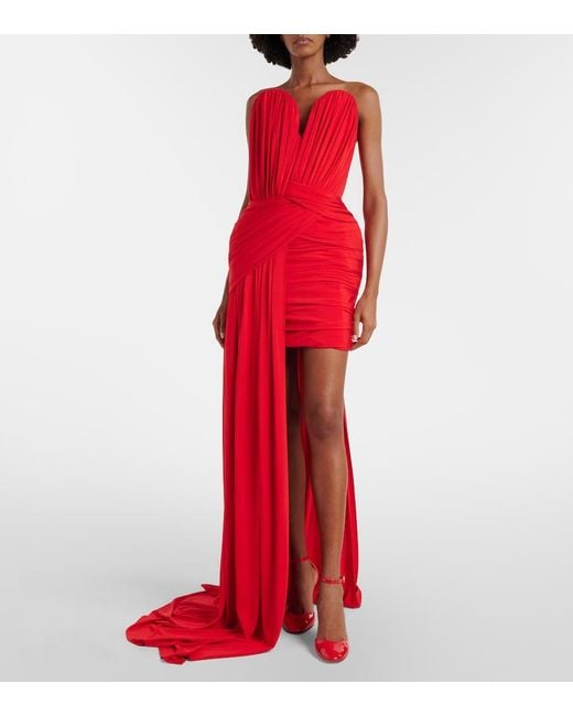 Stella McCartney Red Draped Crepe Jersey Bustier Dress