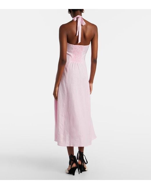 Faithfull The Brand Pink Marais Halterneck Linen Midi Dress
