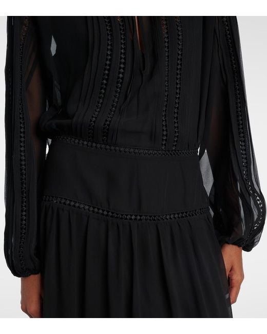 Polo Ralph Lauren Black Lace-Trimmed Georgette Midi Dress