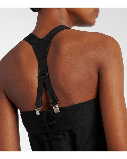 Jean Paul Gaultier Black Leather-Trimmed Virgin Wool Jumpsuit