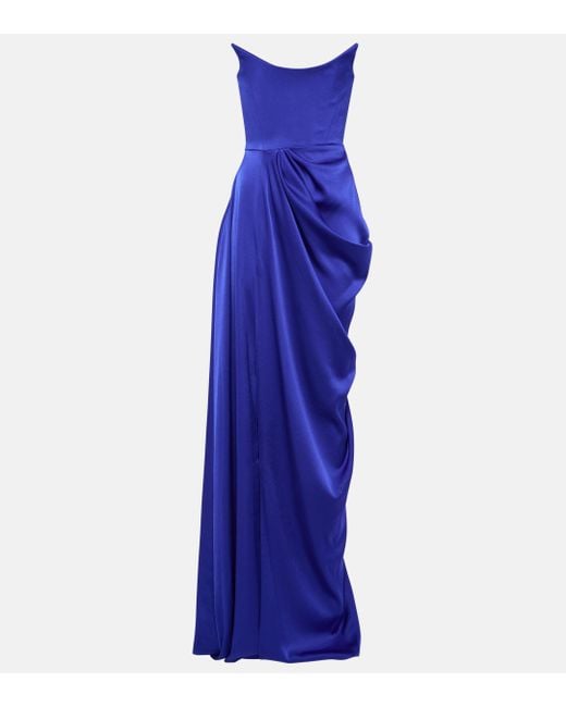 Alex Perry Purple Strapless Draped Satin Gown