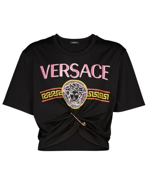 Versace Black Safety Pin Cotton Crop Top