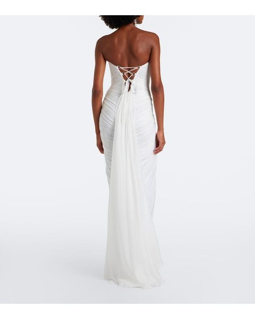 Maria Lucia Hohan White Cecilia Draped Silk Muslin Bustier Gown