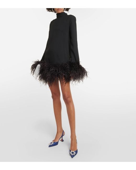 ‎Taller Marmo Black Piccolo Ubud Feather-trimmed Minidress