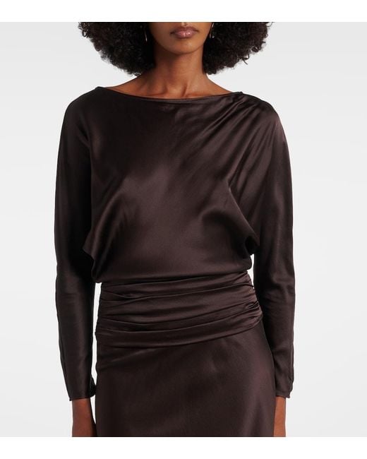 Staud Brown Freda Ruched Silk-Blend Gown