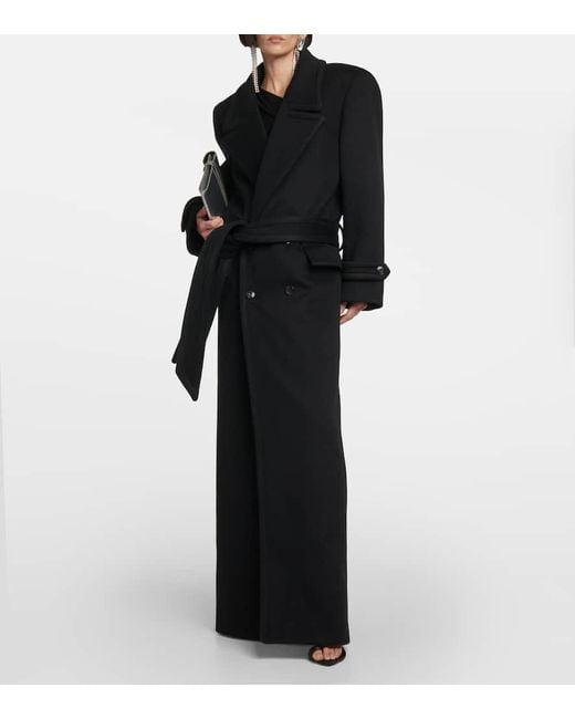 Saint Laurent Black Double-breasted Wool Coat