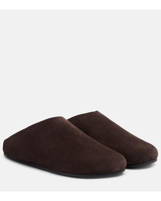 The Row Brown Hudson Shearling-Lined Suede Mules
