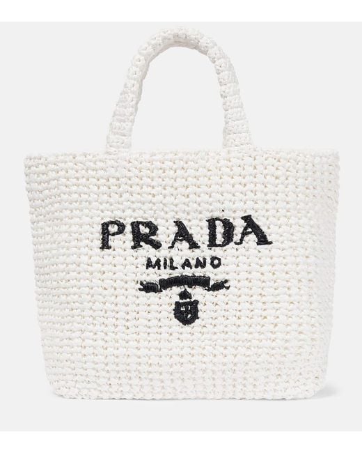Prada White Tote Small Aus Haekelstrick