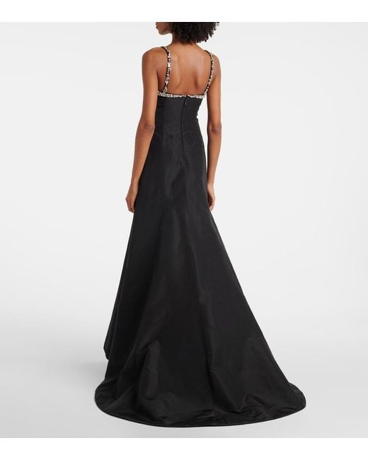 Monique Lhuillier Black Tumpet Embellished Silk Gown