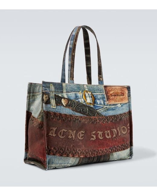 Acne Bedruckte Tote Bag Aus Canvas in Black für Herren