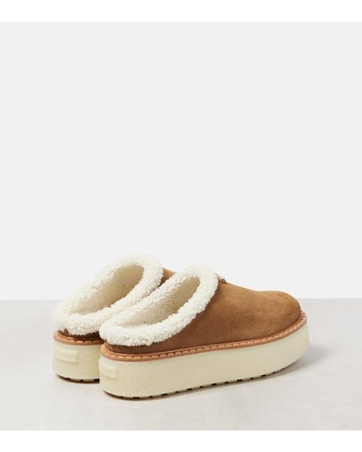 Prada Brown Evolve Shearling-Lined Suede Platform Mules