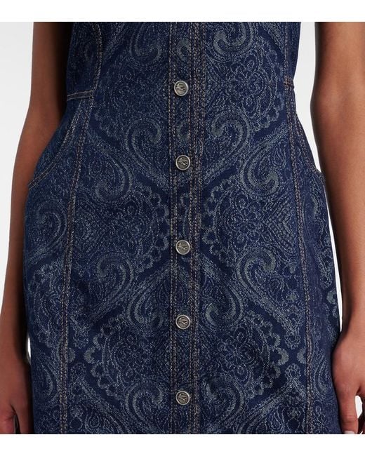 Etro Blue Printed Denim Midi Dress