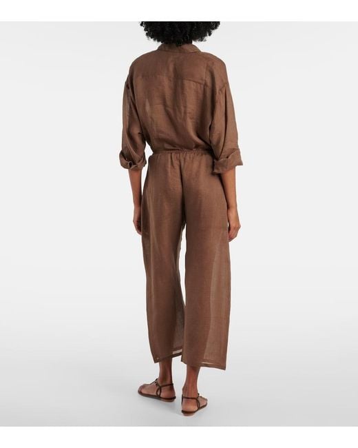 Leset Brown Niko Ramie Cropped Barrel-Leg Pants
