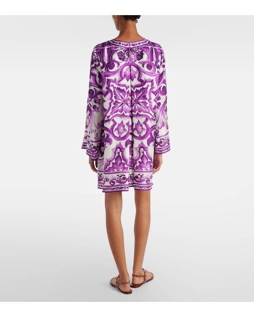 Dolce & Gabbana Purple Majolica Silk Twill Minidress