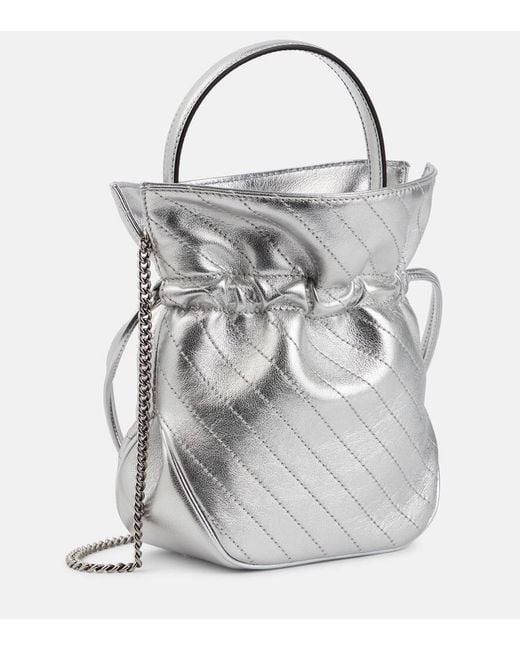 Gucci White Bucket-Bag Blondie Mini aus Metallic-Leder
